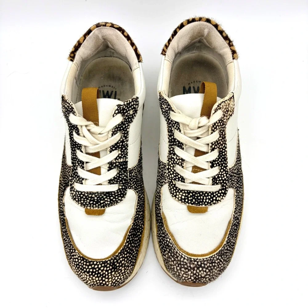 Madewell MWL Cloudlift Sneakers Womens 8.5‎ Animal Print Calf Hair Cream Leather - Picture 3 of 11